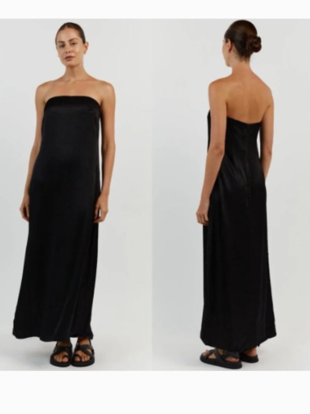 Dissh Mia Satin Strapless Midi Dress Black Sz US 8